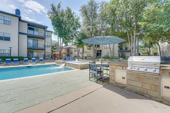 Poolside grilling station with built in barbecue